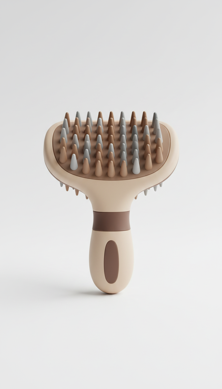 Silicone grooming brush with ergonomic grip